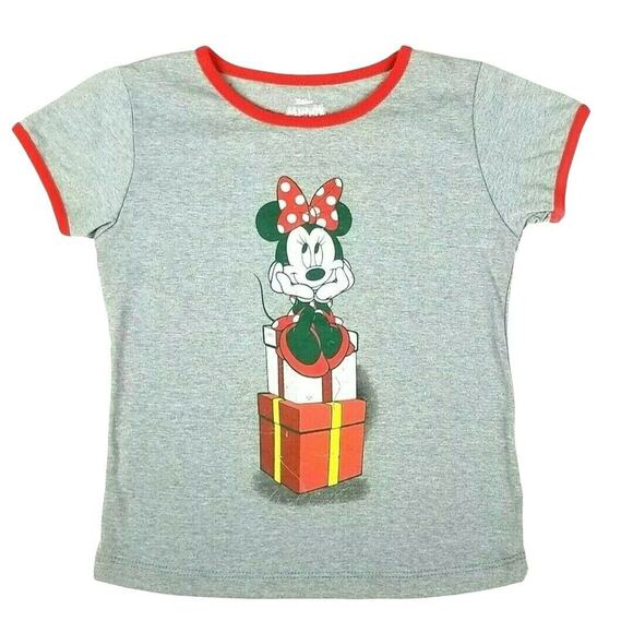 Minnie Mouse Christmas Tshirt Girls Sz 4T Disney Gray Red Graphic Top Holiday‎ - Picture 1 of 5
